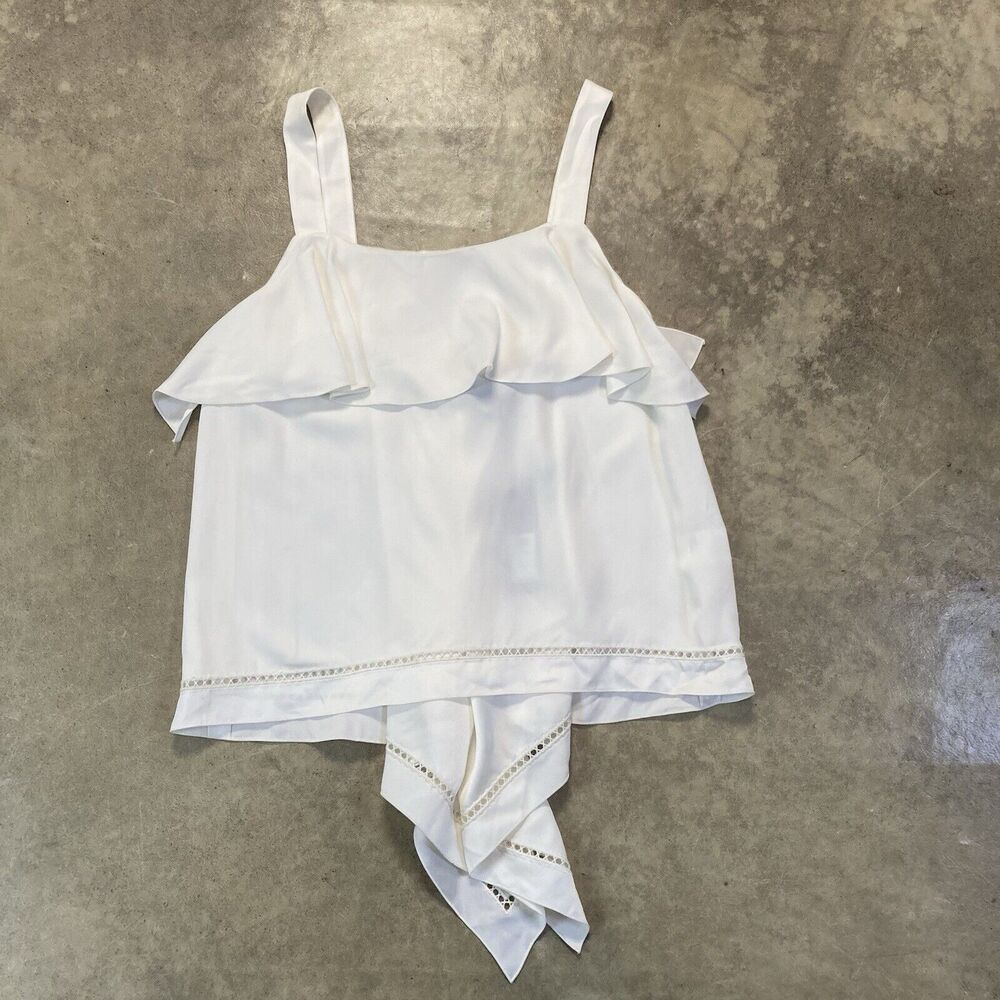 RACHEL ZOE Portland Top In White Womens 8 Flounce Overlay Lattice Trim Draped
